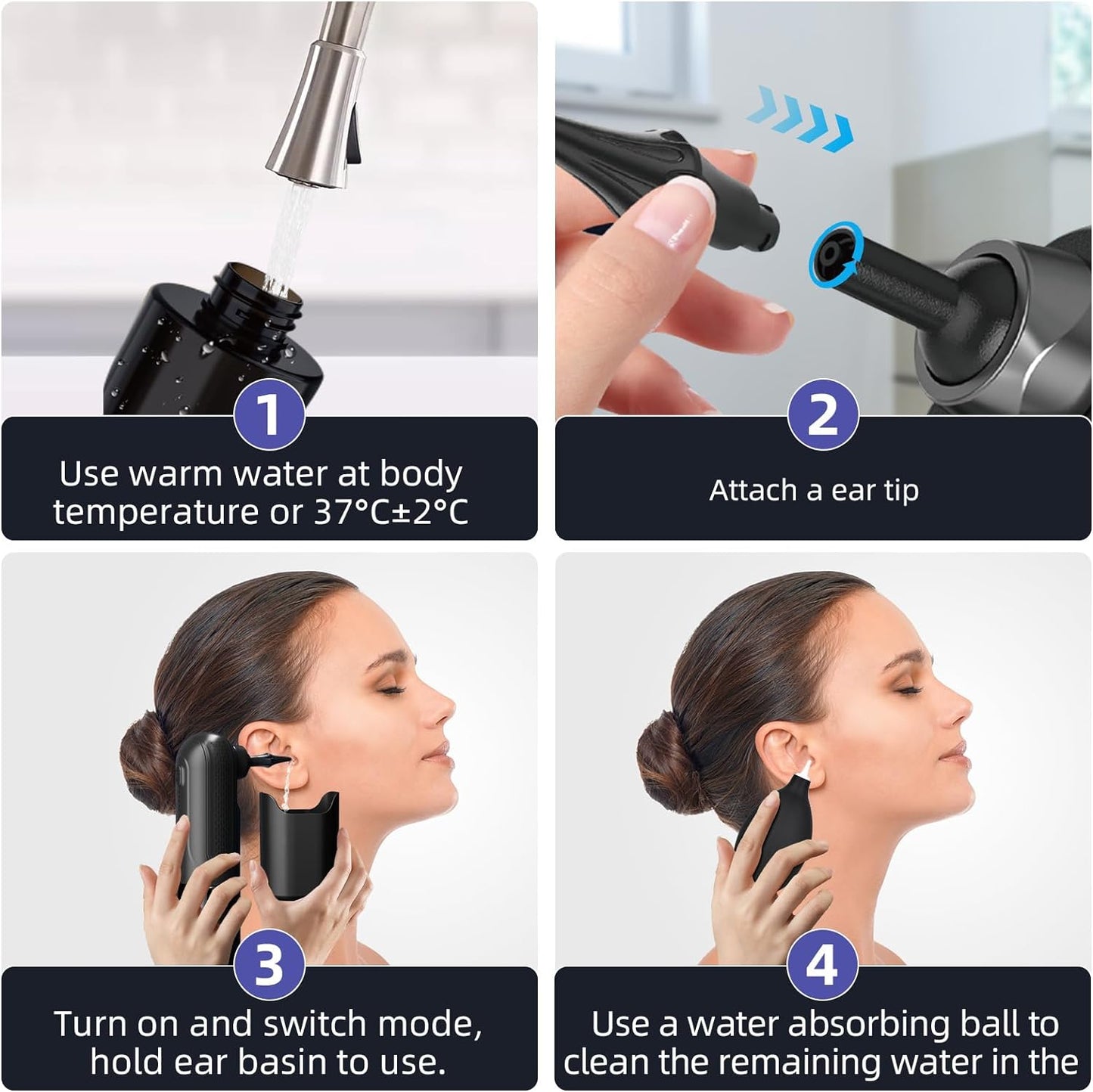 Ear Wax Removal Cleaning Kit - The Water Powered Ear Cleaner with 12 Reusable Replacement Tips - 4 Modes - Safe & Effective for Ear Wax Buildup - Electric Ear Wax Removal Kit