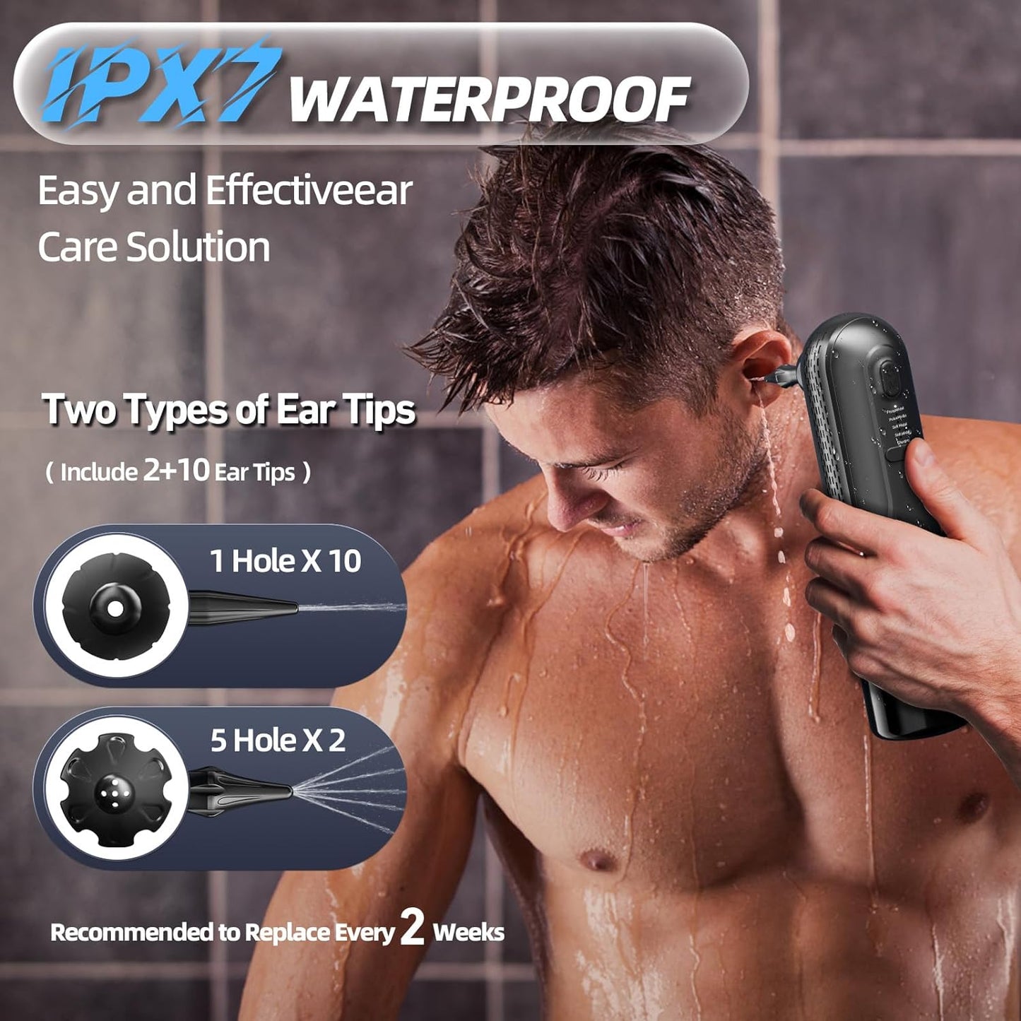 Ear Wax Removal Cleaning Kit - The Water Powered Ear Cleaner with 12 Reusable Replacement Tips - 4 Modes - Safe & Effective for Ear Wax Buildup - Electric Ear Wax Removal Kit