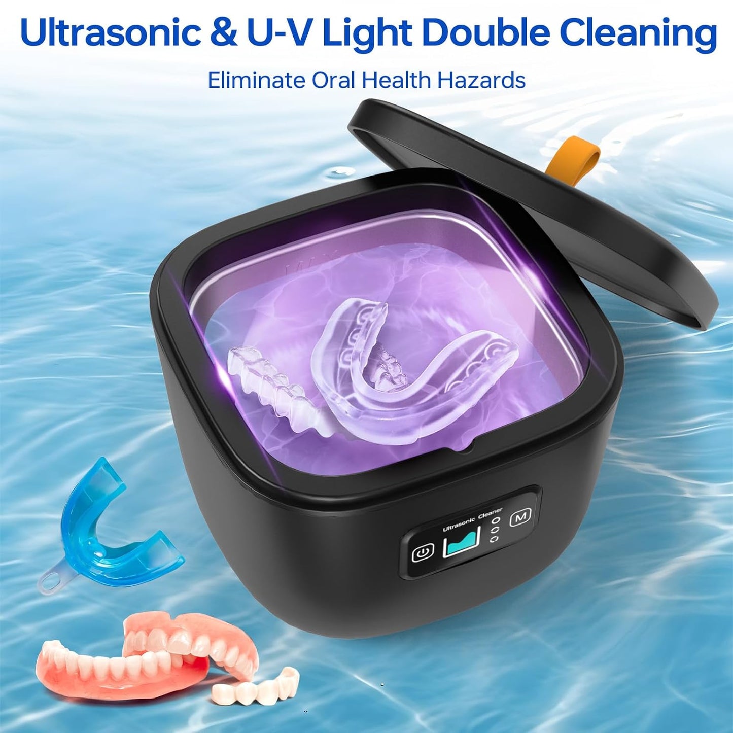 Ultrasonic Retainer Cleaner Machine - Raccomb 45kHz LED Light Ultrasonic Cleaner for Dentures, Aligner, Mouth Guard, Toothbrush Heads, 250mL Cleaners Machine for All Dental Appliances