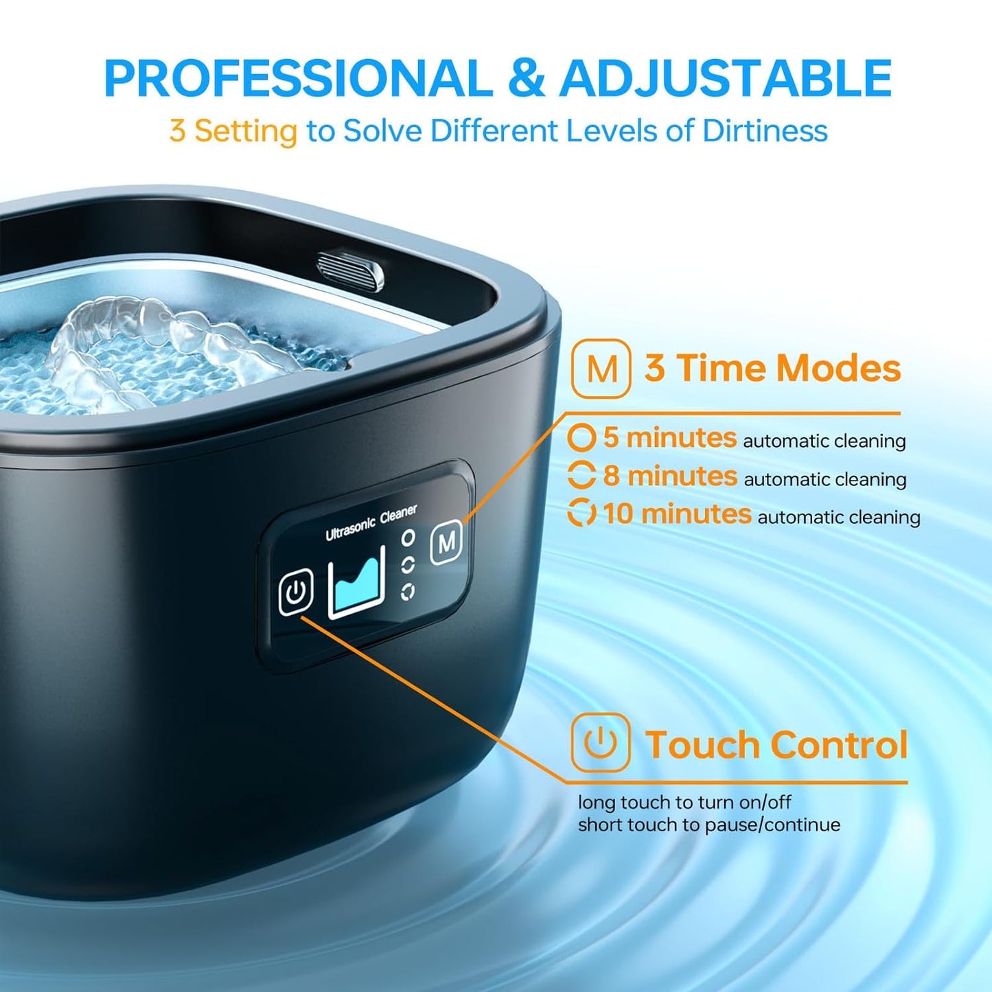 Ultrasonic Retainer Cleaner Machine - Raccomb 45kHz LED Light Ultrasonic Cleaner for Dentures, Aligner, Mouth Guard, Toothbrush Heads, 250mL Cleaners Machine for All Dental Appliances