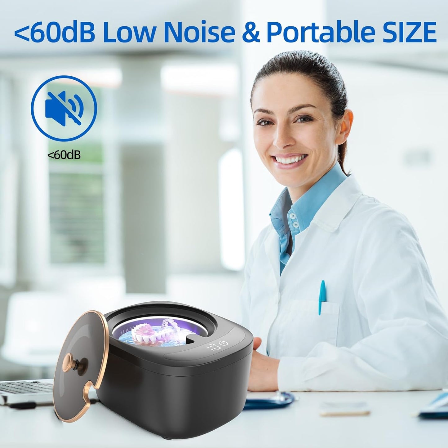 Ultrasonic Retainer Cleaner Machine - Raccomb 45kHz LED Light Ultrasonic Cleaner for Dentures, Aligner, Mouth Guard, Night Guard Cleaner, 230mL Sonic Cleaning Machine for Jewelry, Dental Appliances